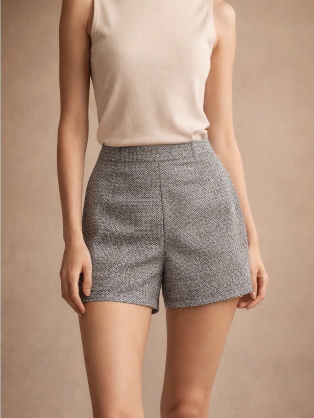 Nanette Lepore High-Waist Grey Textured Tailored Shorts